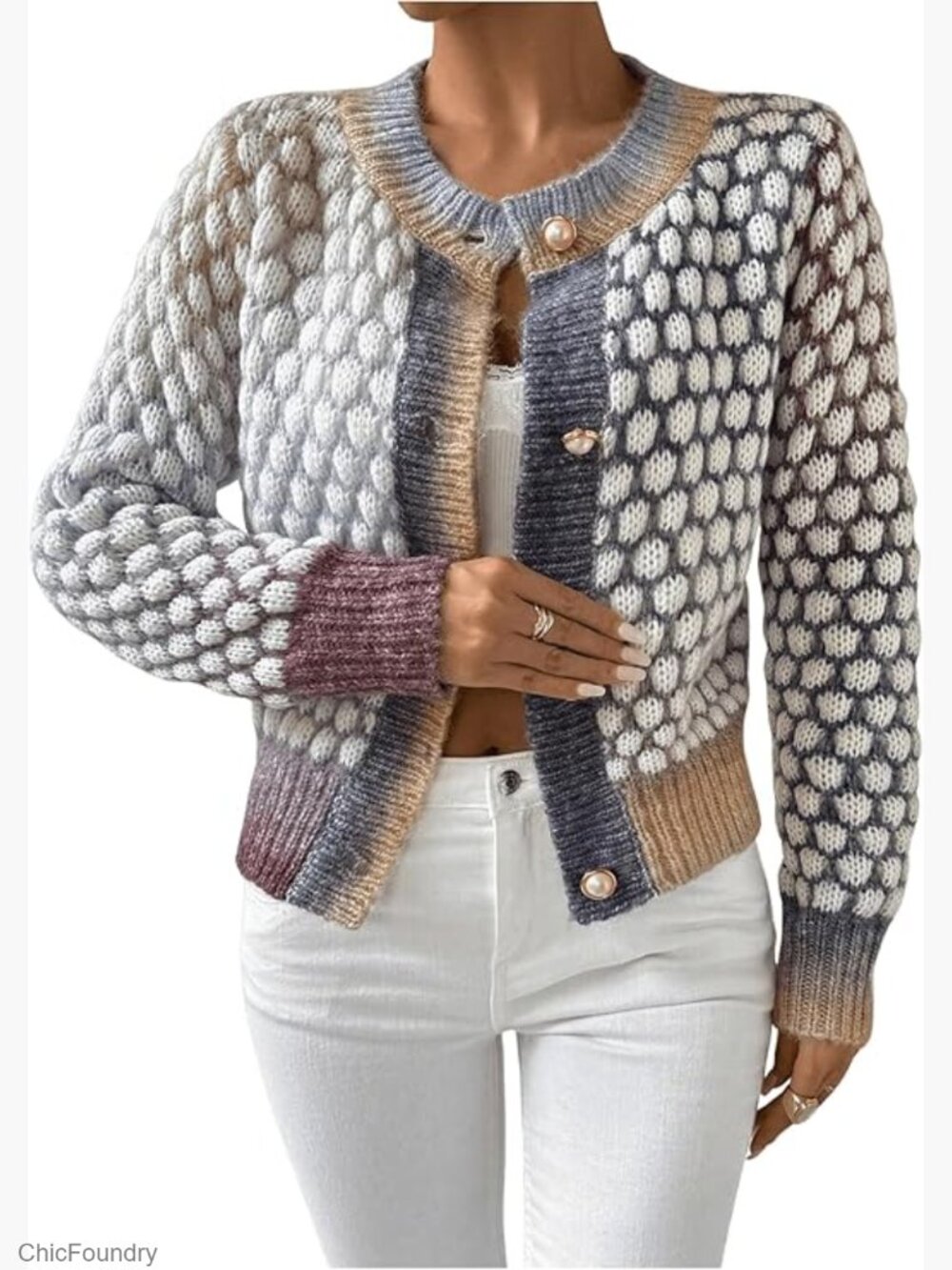 Cropped Cardigan Button Up Tweed Knit Jacket Fall Trendy 2025